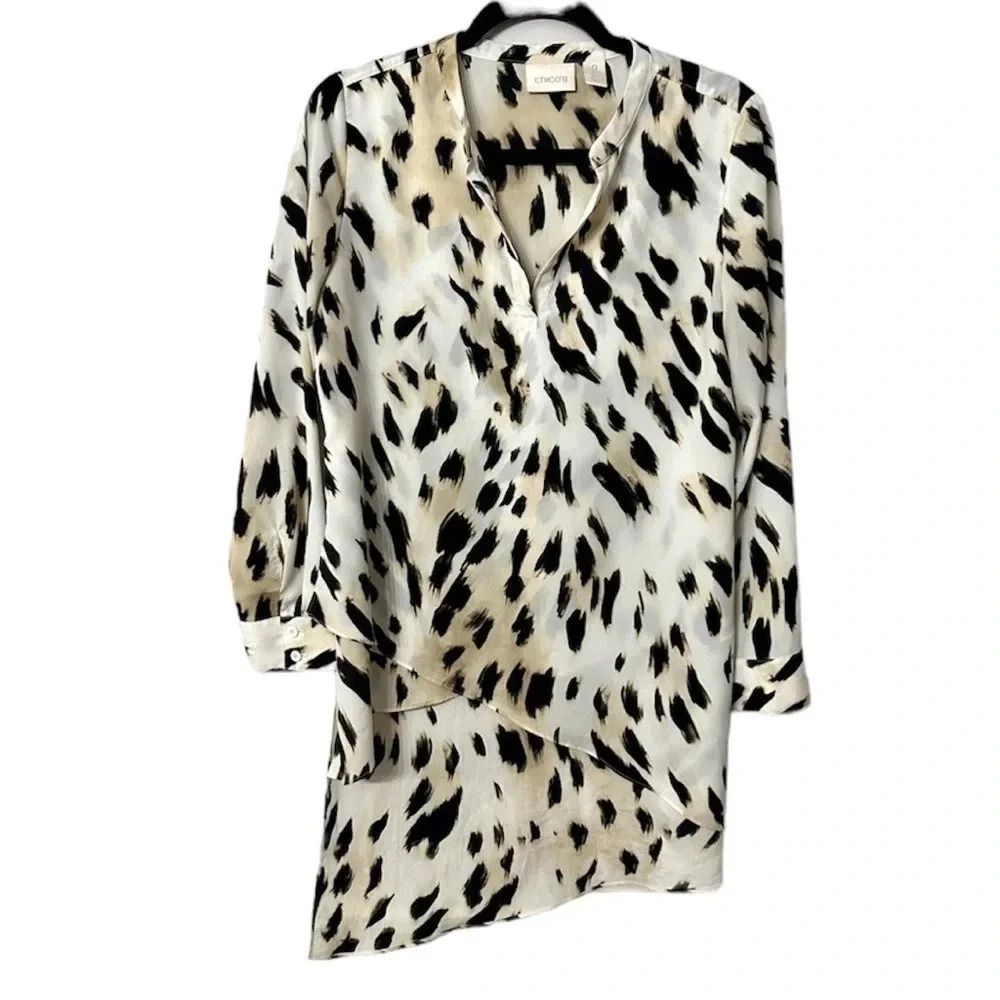 Chico’s Women’s Long Sleeve V-Neck Cheetah Print Tunic Size 0, S/4 GUC
